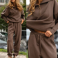 Conjunto deportivo casual de 2 piezas para mujer: Top con cuello de solapa y media cremallera y pantalones jogger a juego