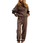 Conjunto deportivo casual de 2 piezas para mujer: Top con cuello de solapa y media cremallera y pantalones jogger a juego