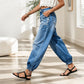 Jeans de tiro alto elásticos tipo barril para mujer