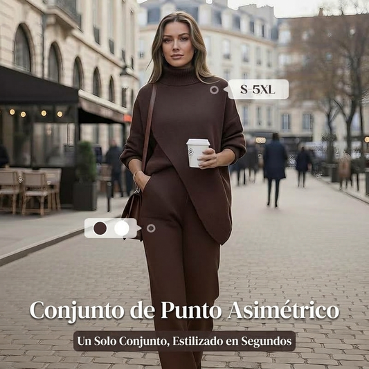 🔥 ¡59% DE DESCUENTO! ¡NUEVO! Conjunto de 2 piezas para mujer: suéter asimétrico + pantalones de pierna ancha, corte holgado y tela suave, ultra cómodo 👚✨