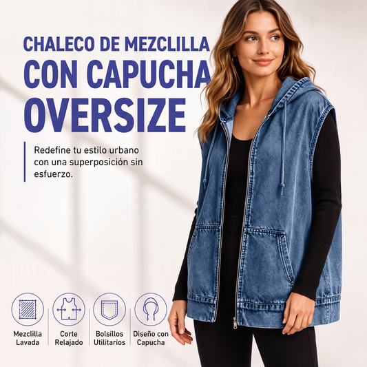 🔥⏰ ¡50% OFF POR TIEMPO LIMITADO! 👖✨ Chaleco Vaquero con Capucha Oversize para Mujer – Estilo Urbano, Corte Cómodo y Diseño Versátil