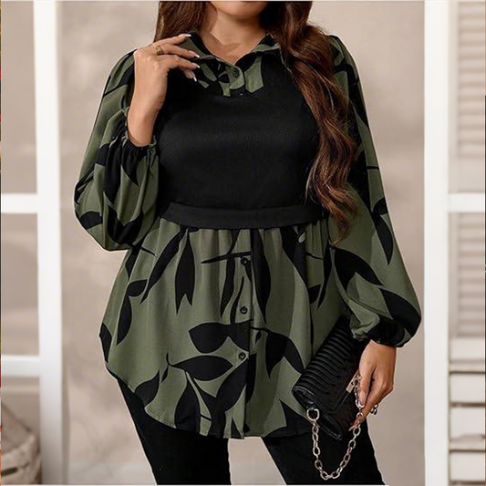 Camisa estampada elegante de falso dos piezas para mujer