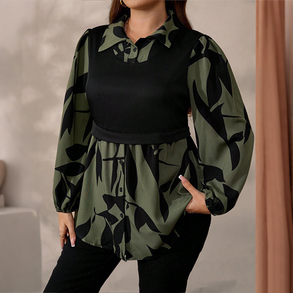 Camisa estampada elegante de falso dos piezas para mujer