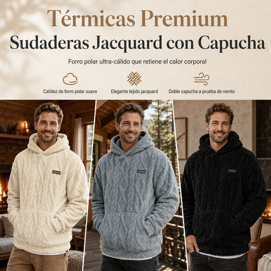 Sudadera con capucha de forro polar para hombre, patrón de jacquard, manga larga, tipo pullover, para uso casual y actividades al aire libre en invierno