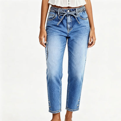 ⏰🔥 ¡50% OFF POR TIEMPO LIMITADO! 👖✨ Vaqueros Cargo para Mujer con Cordón – Mezclilla Elástica, Cintura Favorecedora y Estilo Urbano Cómodo