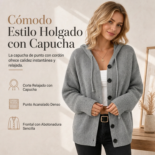 ⏰🔥 ¡50% OFF POR TIEMPO LIMITADO! 🧥✨ Chaqueta de Punto con Capucha para Mujer – Suave, Cálida y Holgada para Looks Casuales de Otoño e Invierno
