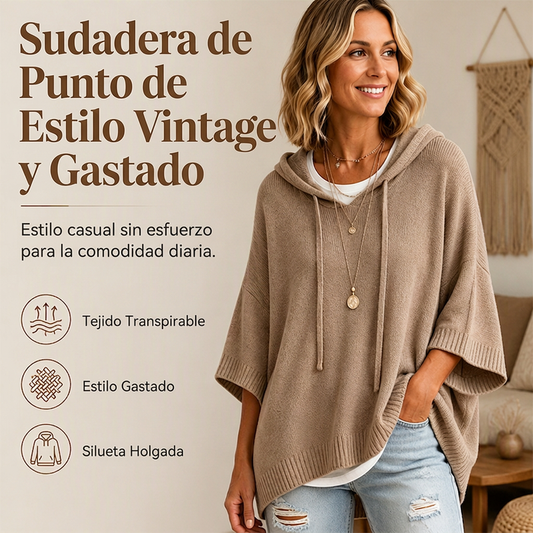⏰🔥 ¡50% OFF POR TIEMPO LIMITADO! 🧥✨ Sudadera con Capucha de Punto Vintage para Mujer – Diseño Desgastado, Tejido Suave y Estilo Casual Sofisticado