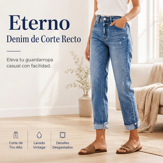 Vaqueros ajustados rectos casuales con roturas para mujer
