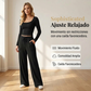 Conjunto para mujer de top de cuello cuadrado y pantalones de pierna ancha