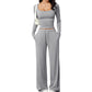 Conjunto para mujer de top de cuello cuadrado y pantalones de pierna ancha