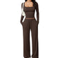 Conjunto para mujer de top de cuello cuadrado y pantalones de pierna ancha