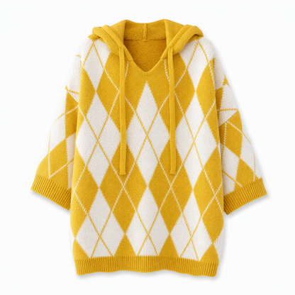 Jersey de punto con capucha a cuadros informal para mujer