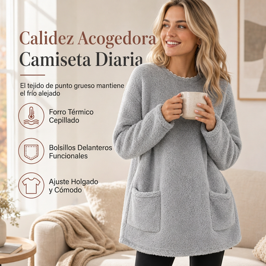 ⏰🔥 ¡50% OFF POR TIEMPO LIMITADO! 🧥✨ Top Cálido de Manga Larga para Mujer – Forro Suave, Bolsillos Prácticos y Comodidad Otoñal