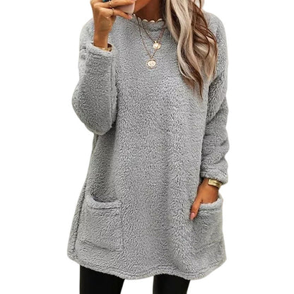 ⏰🔥 ¡50% OFF POR TIEMPO LIMITADO! 🧥✨ Top Cálido de Manga Larga para Mujer – Forro Suave, Bolsillos Prácticos y Comodidad Otoñal