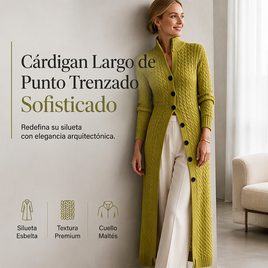 ⏰🔥 ¡50% OFF POR TIEMPO LIMITADO! 🧥 Abrigo Cárdigan Largo de Punto Trenzado para Mujer – Cuello Alto, Calidez Elegante y Estilo Sofisticado