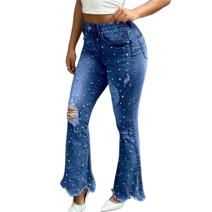 ⏰🔥 ¡50% OFF POR TIEMPO LIMITADO! 👖 Vaqueros Acampanados de Talle Alto para Mujer – Efecto Moldeador, Detalles de Abalorios y Estilo Retro Moderno