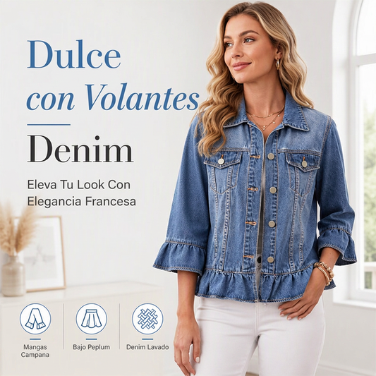 ⏰🔥 ¡50% OFF POR TIEMPO LIMITADO! 🧥 Chaqueta Vaquera Corta con Volantes para Mujer – Estilo Vintage, Corte Peplum y Diseño Femenino Moderno