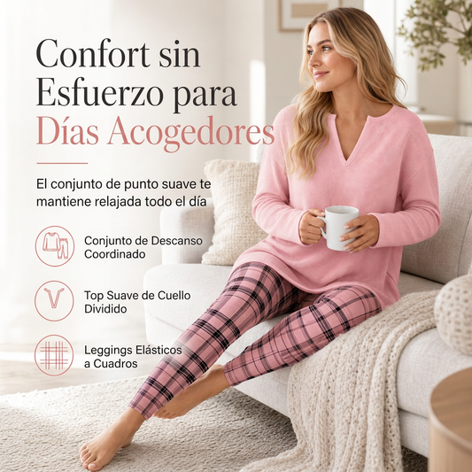 ⏰🔥 ¡50% OFF POR TIEMPO LIMITADO! 👚 Conjunto de Punto para Mujer con Top y Leggings a Cuadros – Suave, Cómodo y Perfecto para Días Relajados ✨