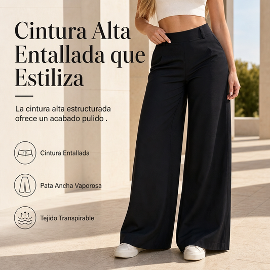 Pantalones de sastre casuales de mujer, de talle alto, pierna ancha y caída fluida