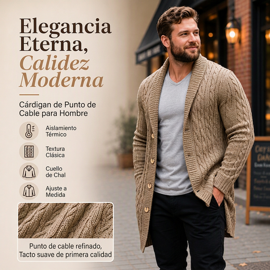 Cárdigan de punto trenzado medio largo para hombre