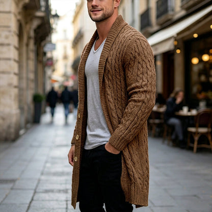 Cárdigan de punto trenzado medio largo para hombre