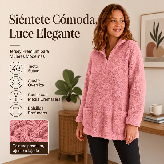 Sudadera de felpa con media cremallera y bolsillos para mujer