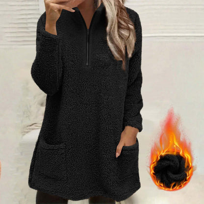 Sudadera de felpa con media cremallera y bolsillos para mujer