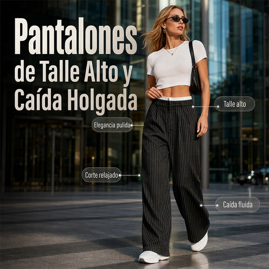 Pantalones de pierna recta de cintura alta para mujer