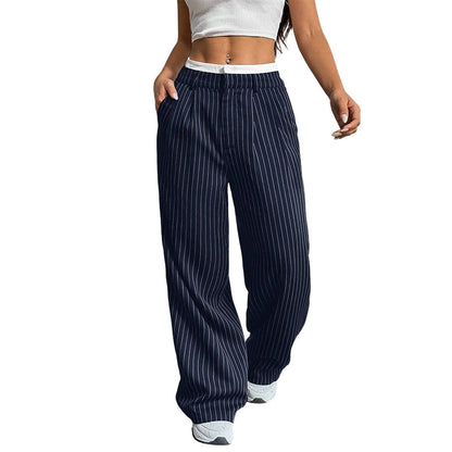 Pantalones de pierna recta de cintura alta para mujer