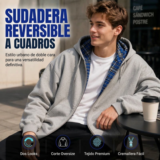 Chaqueta con capucha y cremallera, de cuadros reversible unisex