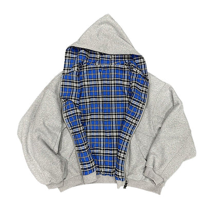Chaqueta con capucha y cremallera, de cuadros reversible unisex
