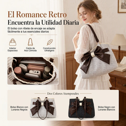 ⏰🔥 ¡50% OFF POR TIEMPO LIMITADO! 👜 Bolso de Hombro con Lunares para Mujer – Gran Capacidad, Estilo Parisino y Elegancia Retro para el Día a Día ✨