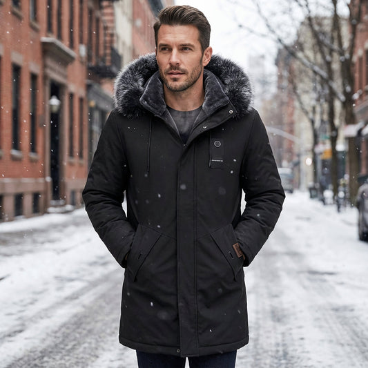 Chaqueta parka mediana para hombre, cortaviento, con capucha y térmica