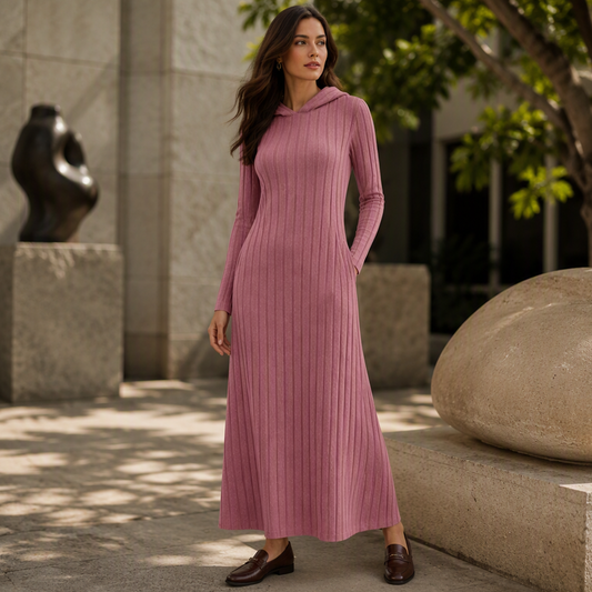 ⏰🔥 ¡50% OFF POR TIEMPO LIMITADO! 👗 Vestido Largo de Punto Canalizado con Capucha para Mujer – Calidez, Comodidad y Estilo Casual Elegante ✨