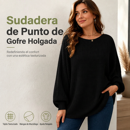 ⏰🔥 ¡50% OFF POR TIEMPO LIMITADO! ✨ Top de Punto Texturizado para Mujer con Mangas Murciélago – Comodidad Holgada, Estilo Elegante y Look Casual Diario 💚