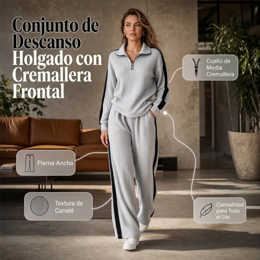 ⏰🔥 ¡50% OFF POR TIEMPO LIMITADO! 👕✨ Conjunto Deportivo de Punto Canalé para Hombre con Cuello de Cremallera – Estilo Moderno, Comodidad Holgada y Look Casual Completo 🖤