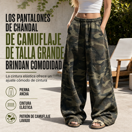 ⏰🔥 ¡50% OFF POR TIEMPO LIMITADO! ✨ Pantalones Camuflaje Oversize para Mujer – Pierna Ancha, Cintura Cómoda y Estilo Casual Urbano 💚
