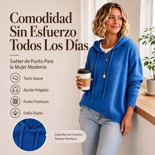 Jersey de punto con capucha informal para mujer
