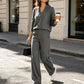 Conjunto casual de mujer: top de cuello en V y pantalones de pierna ancha