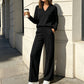 Conjunto casual de mujer: top de cuello en V y pantalones de pierna ancha