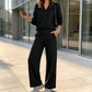 Conjunto casual de mujer: top de cuello en V y pantalones de pierna ancha