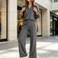 Conjunto casual de mujer: top de cuello en V y pantalones de pierna ancha