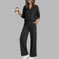 Conjunto casual de mujer: top de cuello en V y pantalones de pierna ancha