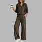 Conjunto casual de mujer: top de cuello en V y pantalones de pierna ancha