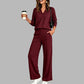 Conjunto casual de mujer: top de cuello en V y pantalones de pierna ancha
