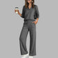 Conjunto casual de mujer: top de cuello en V y pantalones de pierna ancha