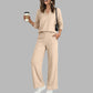 Conjunto casual de mujer: top de cuello en V y pantalones de pierna ancha