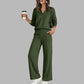 Conjunto casual de mujer: top de cuello en V y pantalones de pierna ancha