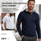 ⏰🔥 ¡50% OFF POR TIEMPO LIMITADO! 🧥 Sudadera con Capucha para Hombre – Estilo Vintage, Textura 3D, Media Abertura con Botones y Parches en los Codos ✨