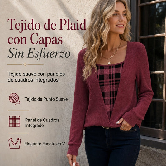 👚🔥 ¡50% OFF POR TIEMPO LIMITADO! Top de Punto de Cuadros para Mujer – Efecto Capas, Corte Favorecedor y Estilo Elegante sin Volumen ✨